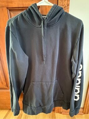 adidas Black Pullover Hoodie with White Sleeve Logo